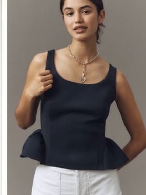 Maeve navy Sleeveless Peplum Scoop Neck Top